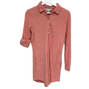 Freedom Trail by Kyodan Linen Blend Henley Dress Roll-Tab Sleeve M Salmon Pocket